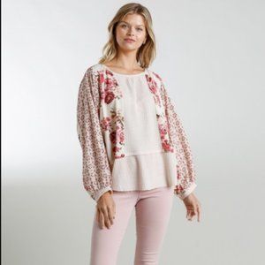 UMGEE Floral Mixed Printed Long Puff Sleeve Top